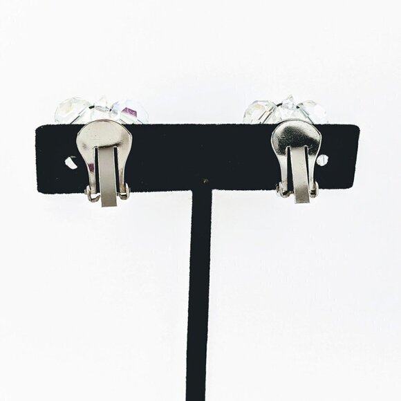 Vintage Aurora Borealis Beaded Clip On Earrings - Picture 3 of 10